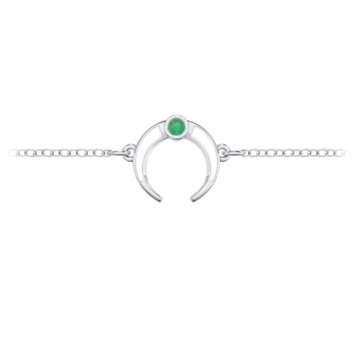 Crescent Horn Anklet with White Cold Enamel – Sterling Silver with Emerald