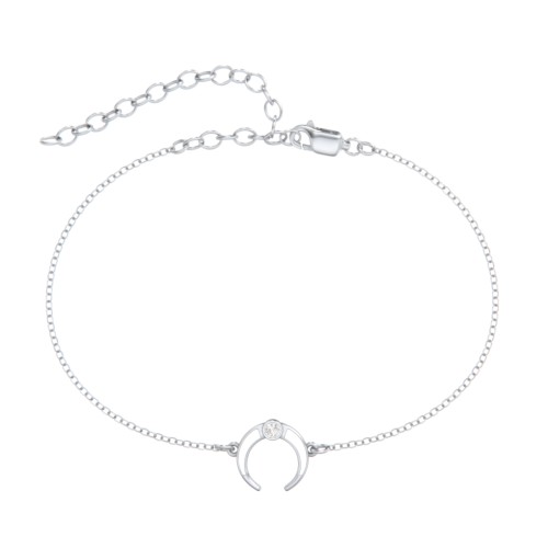 Crescent Horn Anklet with White Cold Enamel – Sterling Silver with Cubic Zirconia