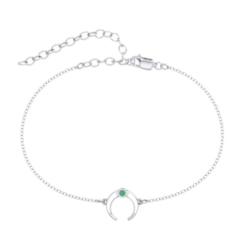 Crescent Horn Anklet with White Cold Enamel – Sterling Silver with Emerald