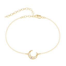 Moon Anklet with Accent Stones in 18K Gold Plated Silver with White Premium Zirconia and Amethyst Premium Zirconia