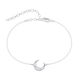 Moon Anklet with Accent Stones in 925 Sterling Silver with Fancy Blue Premium Zirconia, White Premium Zirconia, and Fancy Pink Premium Zirconia