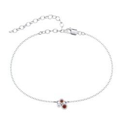 Cluster Bezel Set Stone Anklet in 925 Sterling Silver with Garnet and White Premium Zirconia