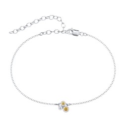 Cluster Bezel Set Stone Anklet in 925 Sterling Silver with Citrine and White Premium Zirconia