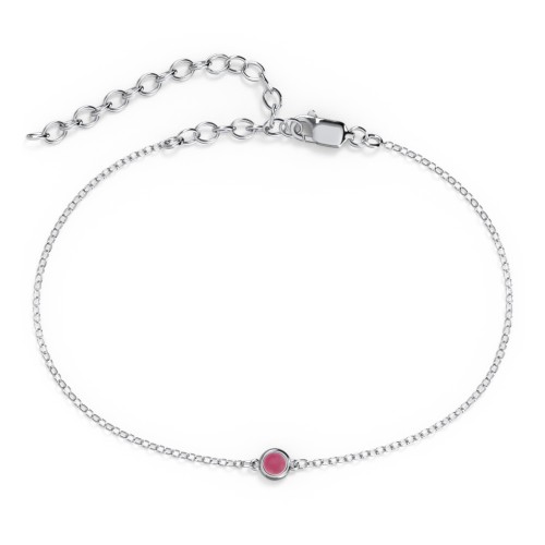 Bezel-Set Round Stone Station Anklet – Sterling Silver with Ruby