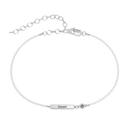 Petite Bar Anklet with Bezel Set Stone in 925 Sterling Silver with Smokey Quartz