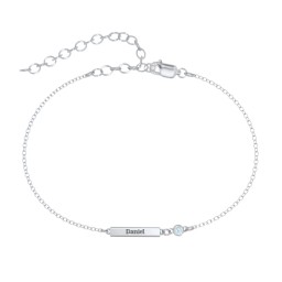 Petite Bar Anklet with Bezel Set Stone in 925 Sterling Silver with Blue Topaz