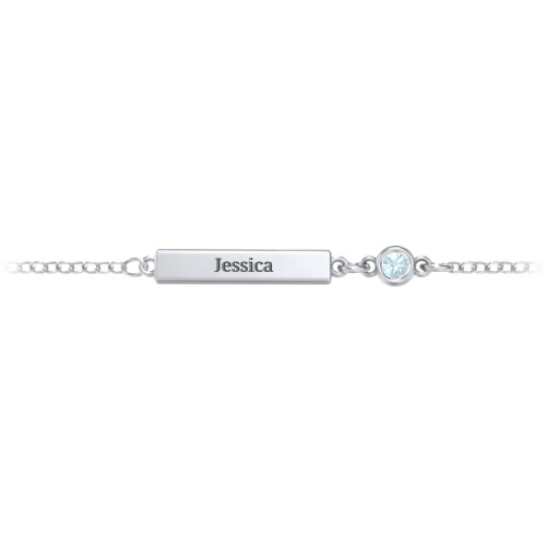 Petite Bar Anklet with Bezel Set Stone – Sterling Silver with Blue Topaz