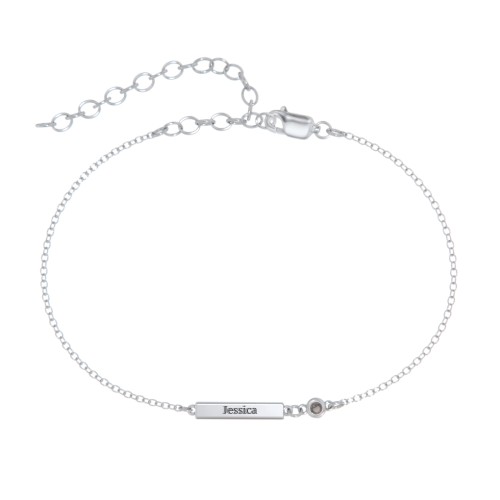Petite Bar Anklet with Bezel Set Stone – Sterling Silver with Smokey Quartz