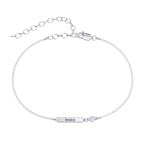 Petite Bar Anklet with Bezel Set Stone – Sterling Silver with Blue Topaz