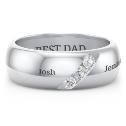 Men's Triple Stone Grooved Ring