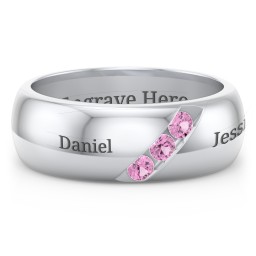 Men's Triple Stone Grooved Ring in 925 Sterling Silver with Pink Sapphire