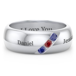 Men's Triple Stone Grooved Ring