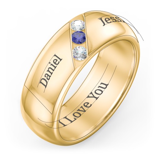Men's Triple Stone Grooved Ring