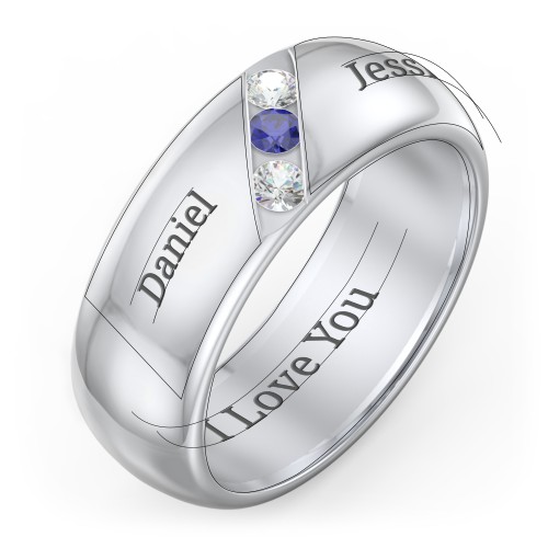 Men's Triple Stone Grooved Ring