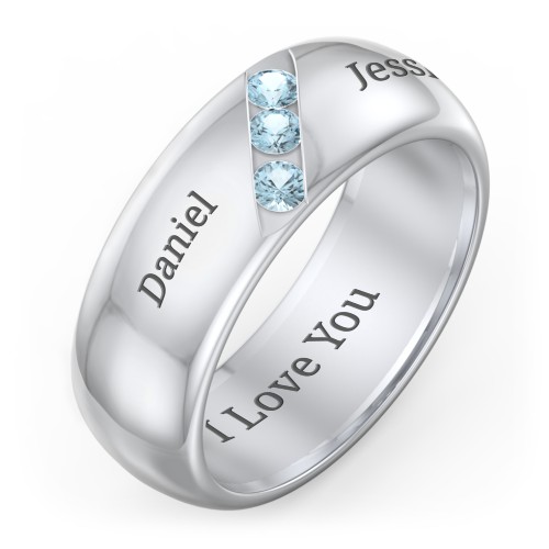 Men's Triple Stone Grooved Ring