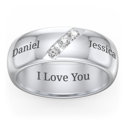 Men's Triple Stone Grooved Ring