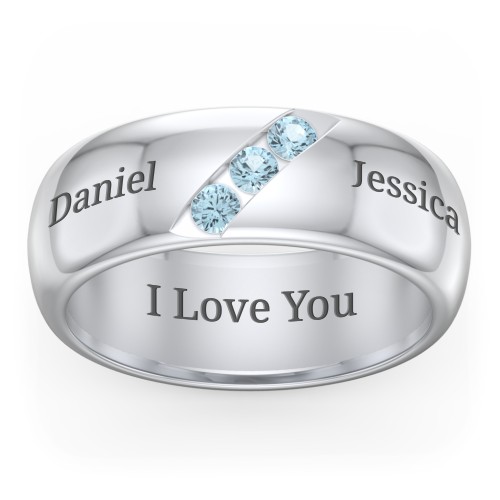 Men's Triple Stone Grooved Ring