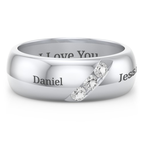 Men's Triple Stone Grooved Ring
