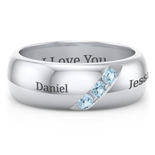 Men's Triple Stone Grooved Ring
