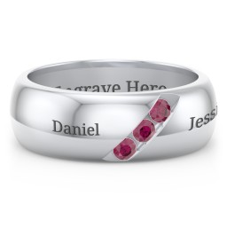 Men's Triple Stone Grooved Ring in 925 Sterling Silver with Ruby