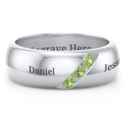 Men's Triple Stone Grooved Ring in 925 Sterling Silver with Peridot