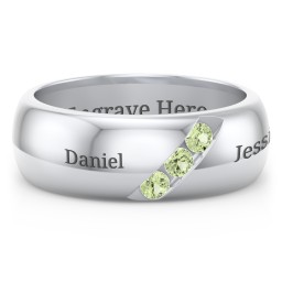 Men's Triple Stone Grooved Ring in 925 Sterling Silver with Peridot