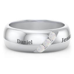 Men's Triple Stone Grooved Ring in 925 Sterling Silver with Opal