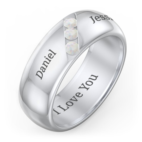 Men's Triple Stone Grooved Ring – Sterling Silver with Opal