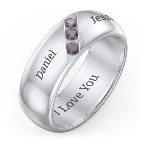 Men's Triple Stone Grooved Ring – Sterling Silver with Alexandrite