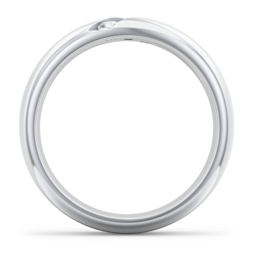 Men's Triple Stone Grooved Ring – Sterling Silver with Cubic Zirconia and Blue Sapphire