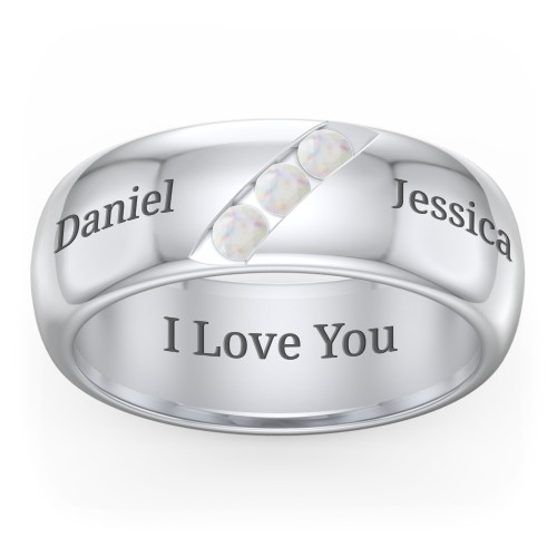 Men's Triple Stone Grooved Ring – Sterling Silver with Opal