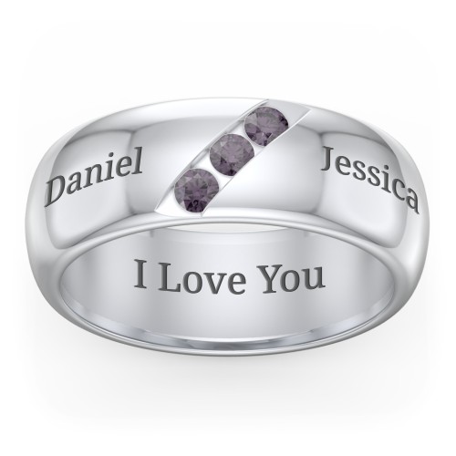 Men's Triple Stone Grooved Ring – Sterling Silver with Alexandrite