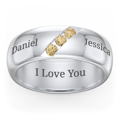 Men's Triple Stone Grooved Ring – Sterling Silver with Citrine