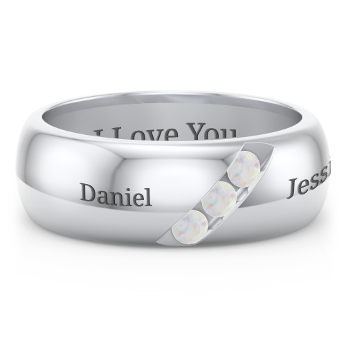 Men's Triple Stone Grooved Ring – Sterling Silver with Opal