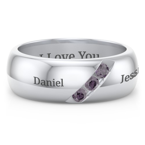 Men's Triple Stone Grooved Ring – Sterling Silver with Alexandrite