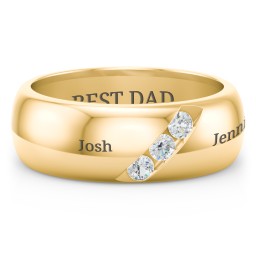 Men's Triple Stone Grooved Ring in 10K Solid Yellow Gold with Diamond
