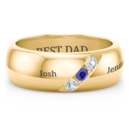 Men's Triple Stone Grooved Ring in 10K Solid Yellow Gold