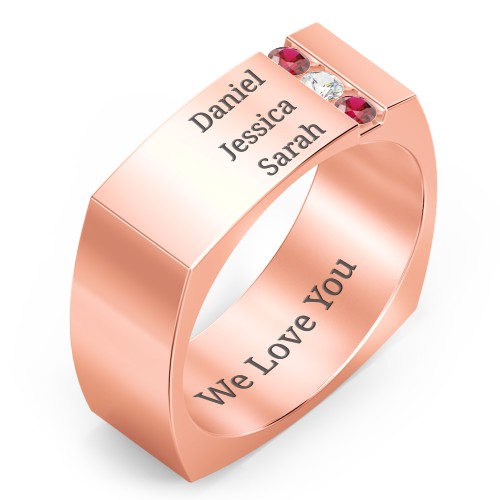 Men's Cache Square-shaped Gemstone Ring – 10K Rose Gold with Garnet and Cubic Zirconia