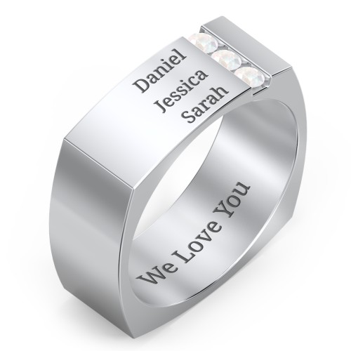 Men's Cache Square-shaped Gemstone Ring – Sterling Silver with Opal