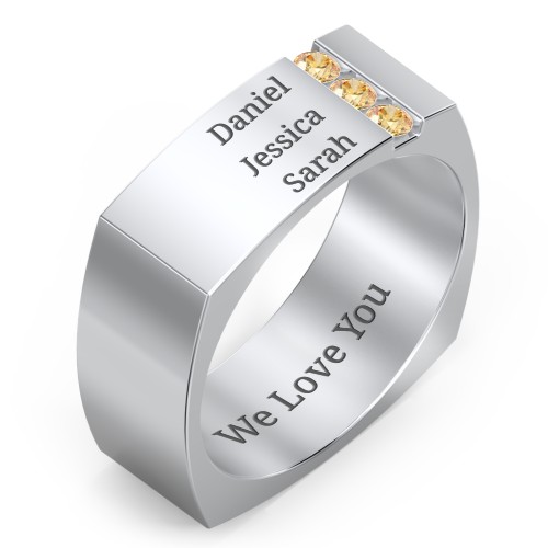 Men's Cache Square-shaped Gemstone Ring – Sterling Silver with Citrine