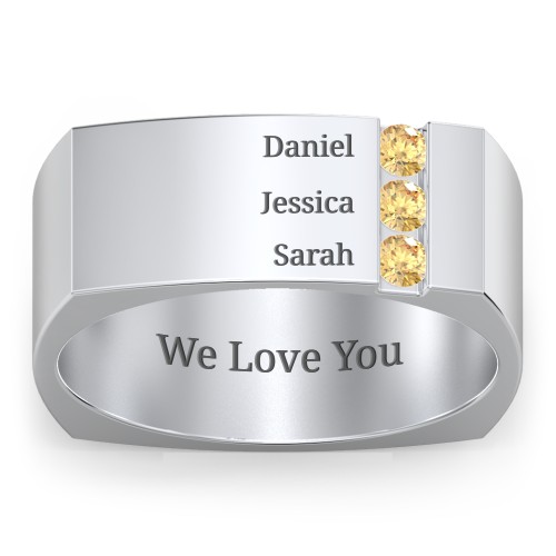 Men's Cache Square-shaped Gemstone Ring – Sterling Silver with Citrine