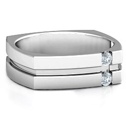 Men's Crevice Grooved Square-shaped Gemstone Ring