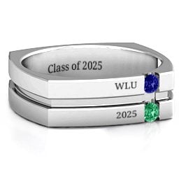 Men's Crevice Grooved Square-shaped Gemstone Ring