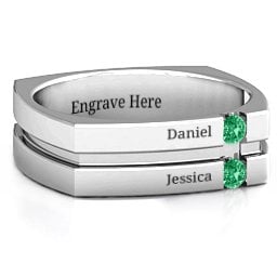 Men's Crevice Grooved Square-shaped Gemstone Ring