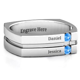 Men's Crevice Grooved Square-shaped Gemstone Ring