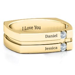 Men's Crevice Grooved Square-shaped Gemstone Ring