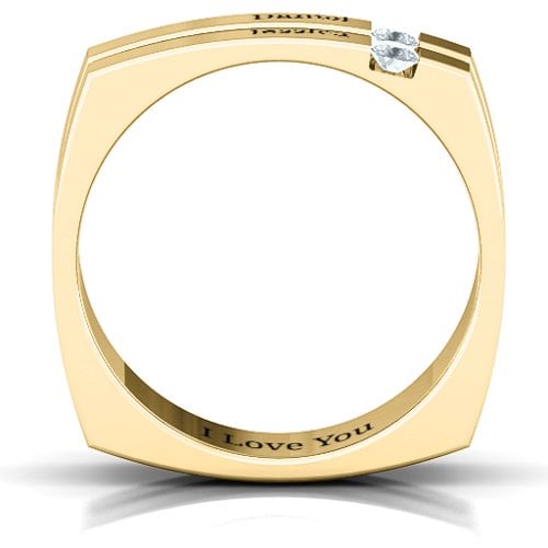 Men's Crevice Grooved Square-shaped Gemstone Ring – 10K Yellow Gold with Diamond