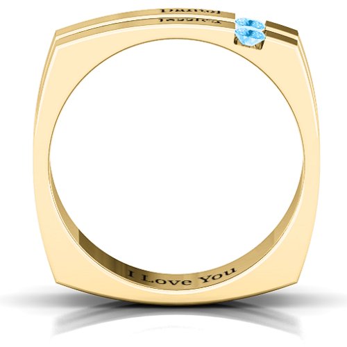 Men's Crevice Grooved Square-shaped Gemstone Ring – 10K Yellow Gold with Blue Topaz