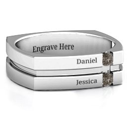 Men's Crevice Grooved Square-shaped Gemstone Ring in 925 Sterling Silver with Smokey Quartz