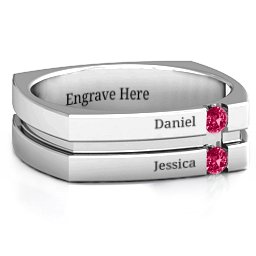 Men's Crevice Grooved Square-shaped Gemstone Ring in 925 Sterling Silver with Ruby